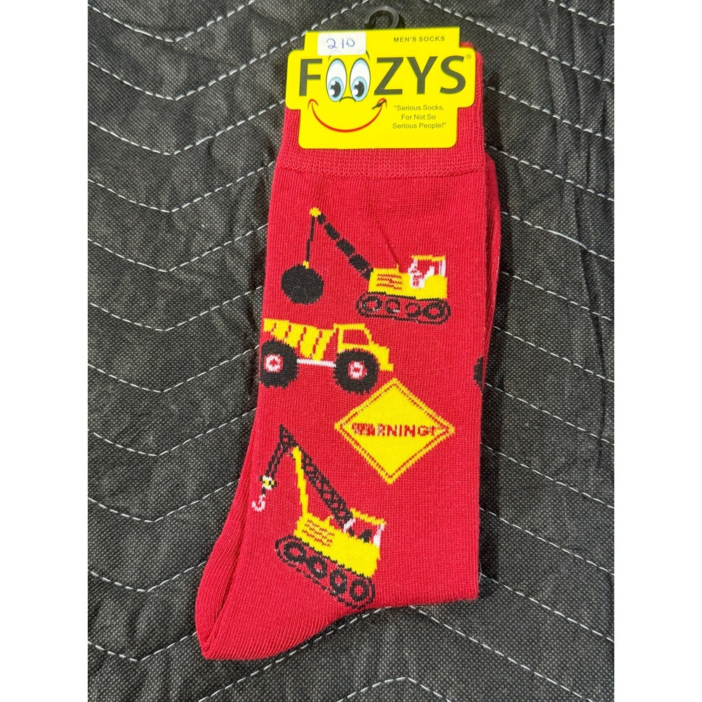 Foozys Crew Socks‎ Men Size 10-13 Red NWT Construction Truck Wrecking Ball FM-13